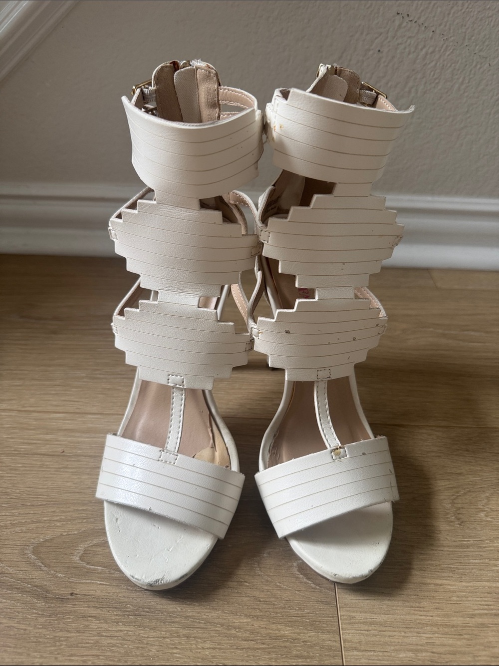 JustFab Cream Strappy Gladiator Heels